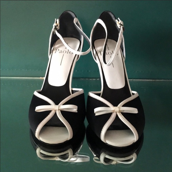 Paolo Satin black and white Bow heels - Picture 2 of 4